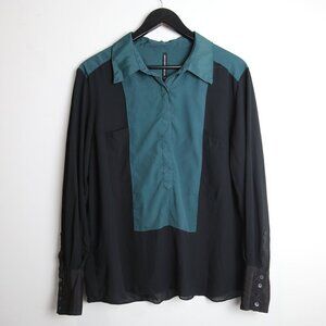 W118 By Walter Baker Contrast Green Black Long Sleeve Blouse Size Large